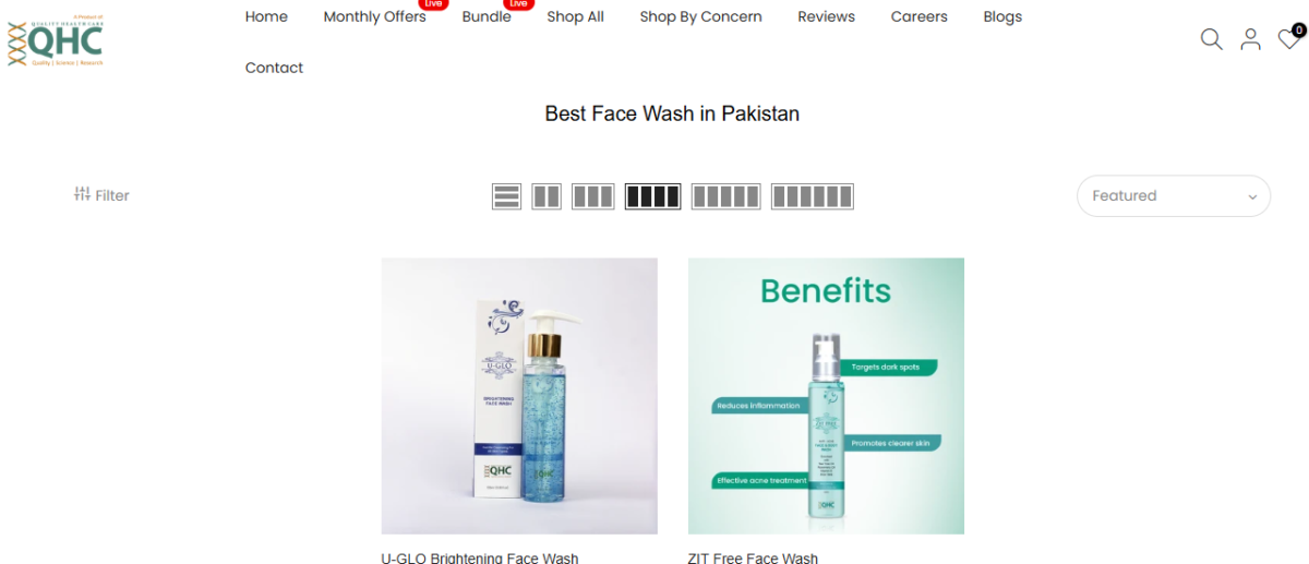 QHC face wash for different skin types and skincare concerns